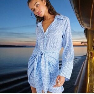 FP by Free People Rillo Blue Beach Summer Shirtdress bottom down Size XS